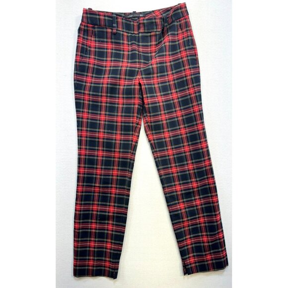 Zara Woman Plaid Trousers Size 2 Red & Black Classic Style - Picture 1 of 9